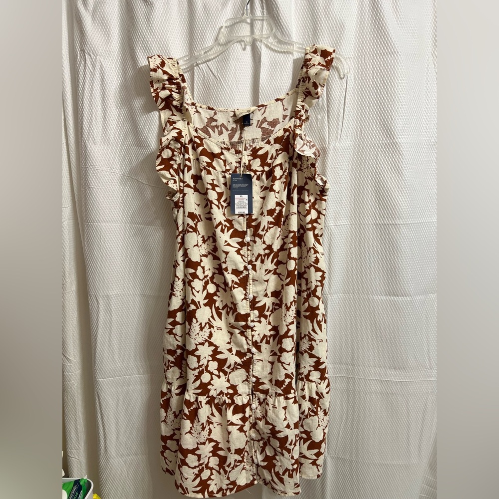 Floral Print Sleeveless Dress - Brown and Cream